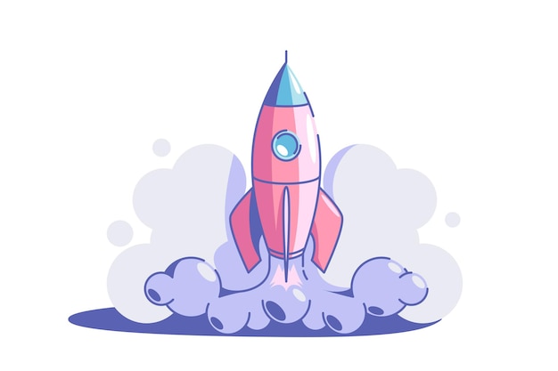 Start up symbol vector illustration rocket launch flat style business creativity and achievement success and goal new creative idea and project strategy concept isolated