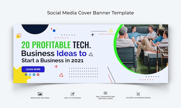 Startup business social media Facebook cover banner template Premium Vector