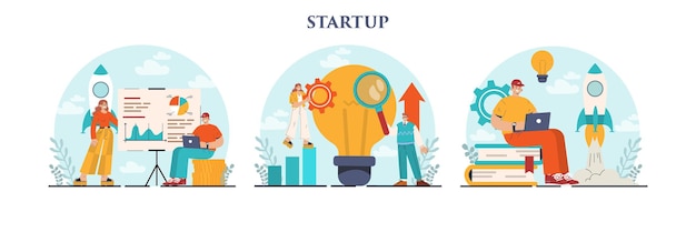 Startup concept set New business launching Idea of project planning