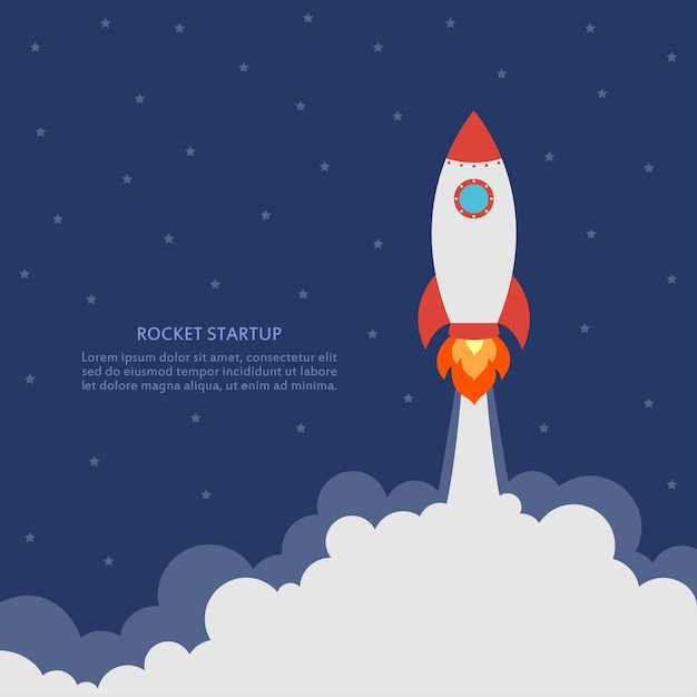 Startup concept with rocket launch Business banner with spaceship Development and advanced project