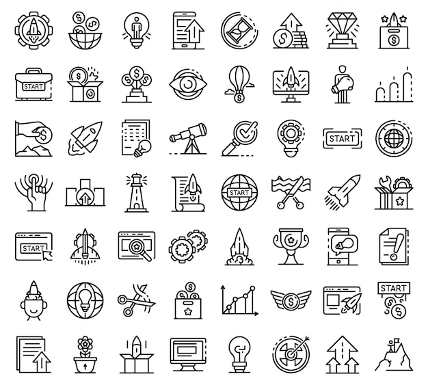 Startup icons set, outline style