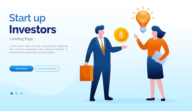 Startup investors landing page website illustration flat template