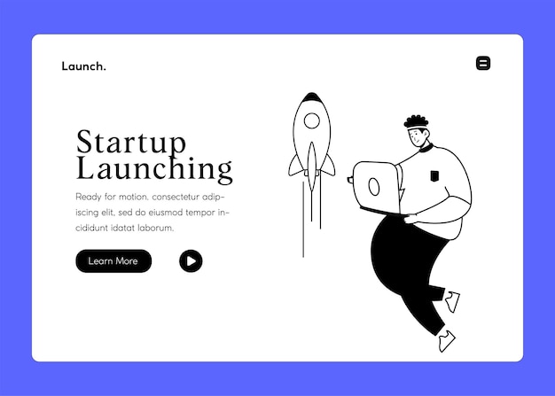 startup launching and Man with laptop