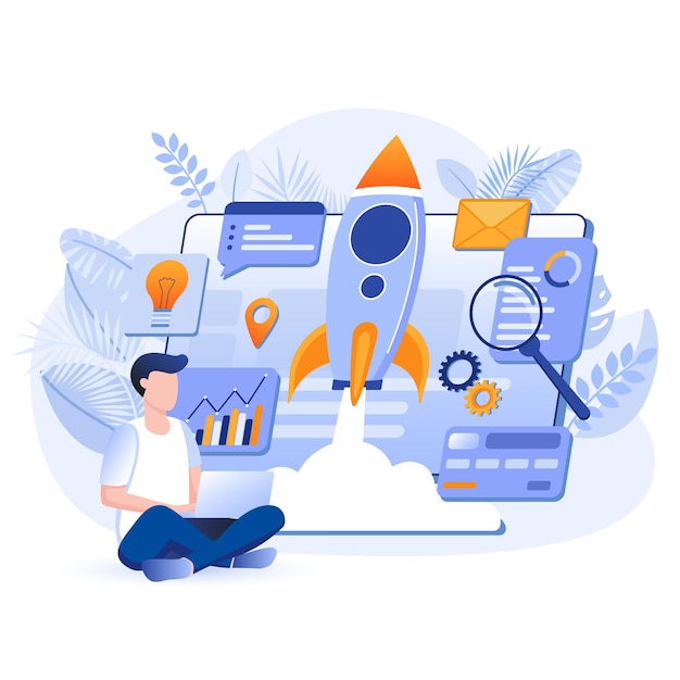 Startup new business flat design concept illustration