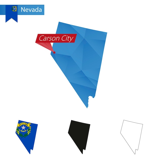 State of Nevada blue Low Poly map with capital Carson City