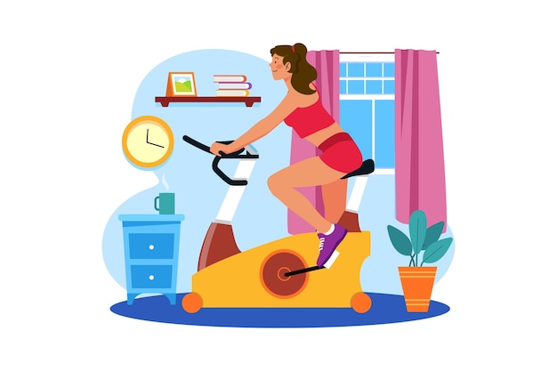 Stationary bicycle and indoor cycling Illustration concept on white background