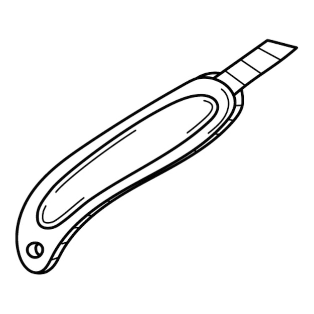 A stationery knife. School item, office supplies. Doodle. Hand-drawn black white vector illustration