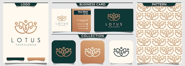 Stationery set of lotus flower logo with pattern and bussines card