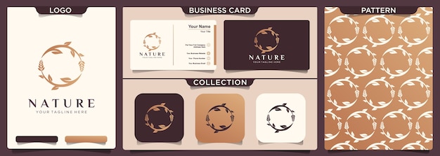 Stationery set of nature logo pattern and business card