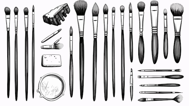 Stationery Set with Brushes Pencil and Paints Isolated