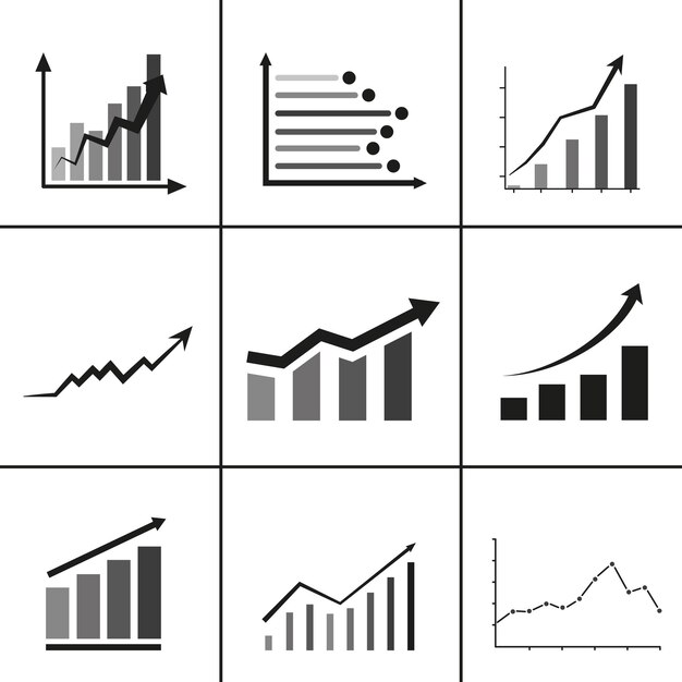 Vector statistics and chart data with a down or up arrow a set of dips and peaks charts