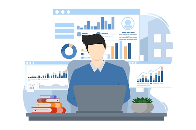 Statistics and Data Analysis concept with businessman doing analysis on monitor graph dashboard