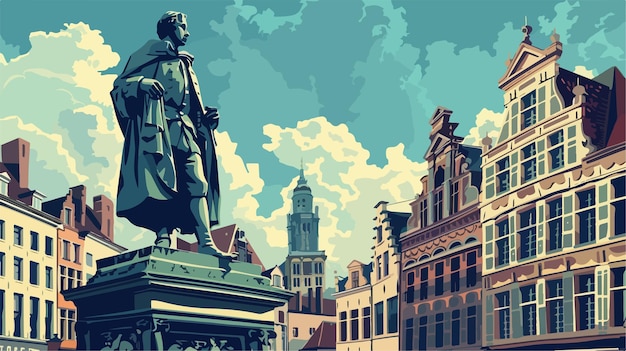 Statue of the 17th Century in Antwerp Belgium