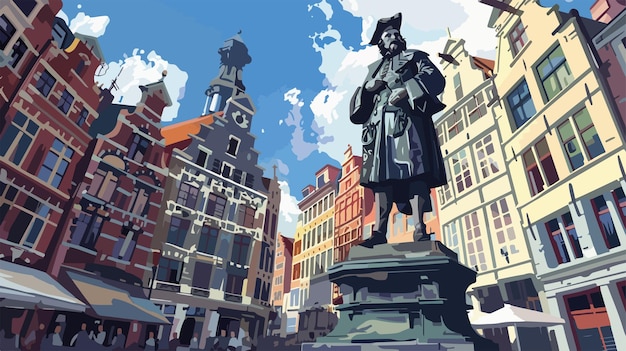 Vector statue of the 17th century in antwerp belgium