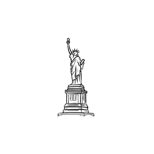 The Statue of Liberty hand drawn outline doodle icon. Landmark, tourism and freedom, independence concept. Vector sketch illustration for print, web, mobile and infographics on white background.