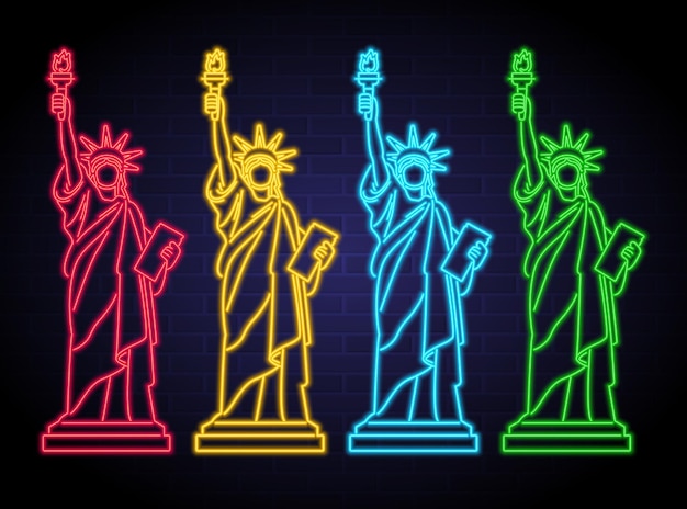 Statue of liberty silhouette with neon light glowing vector illustration