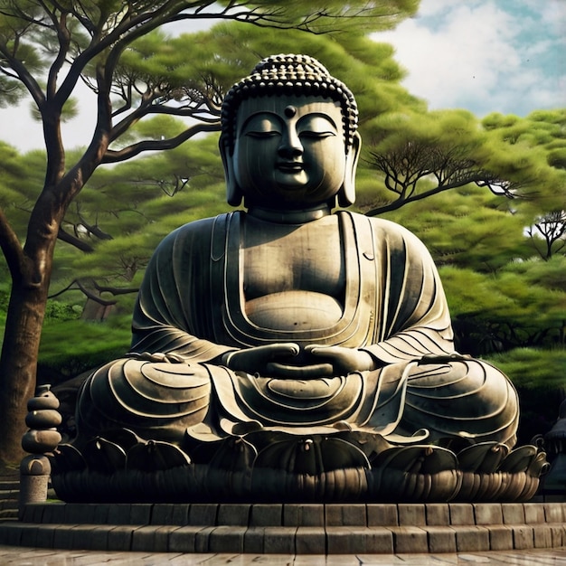 a statue with the word buddha on it