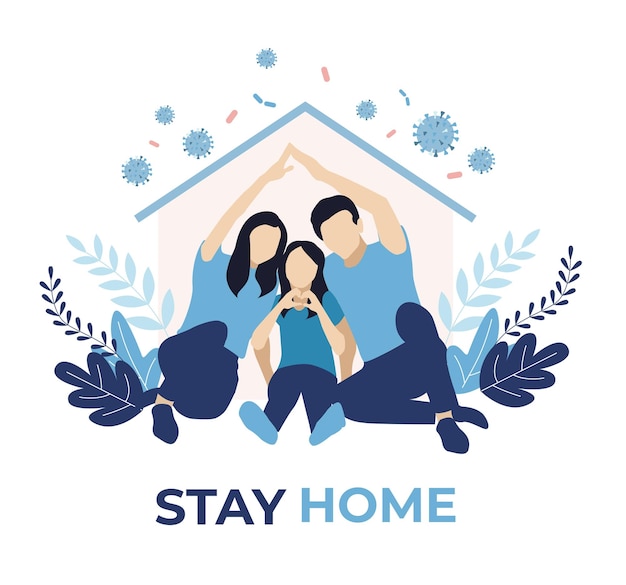 Stay home concept. Family sitting home vector illustration. Coronavirus outbreak concept