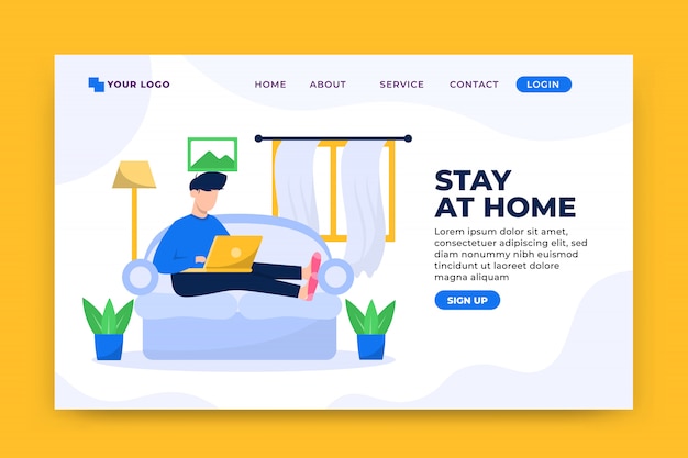 Stay at home concept landing page template