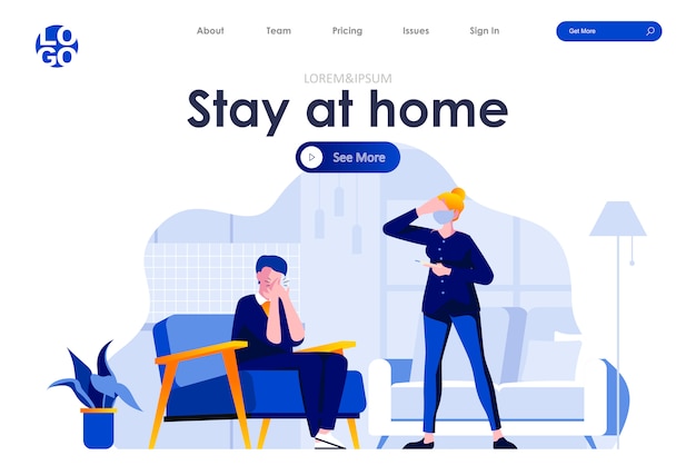 Stay at home flat landing page design web template