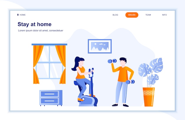 Stay at home flat landing page template.