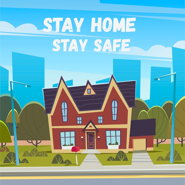 Stay home. Stay safe.  Illustration on the theme: self-isolation, coronavirus, quarantine, epidemic, covid-19.