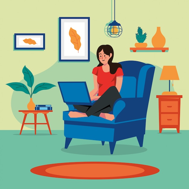 Stay at home woman family concept vector