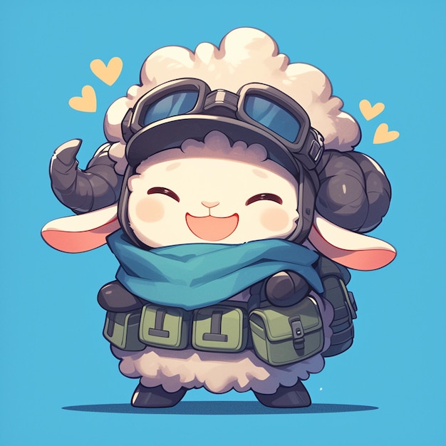 A steadfast sheep soldier cartoon style