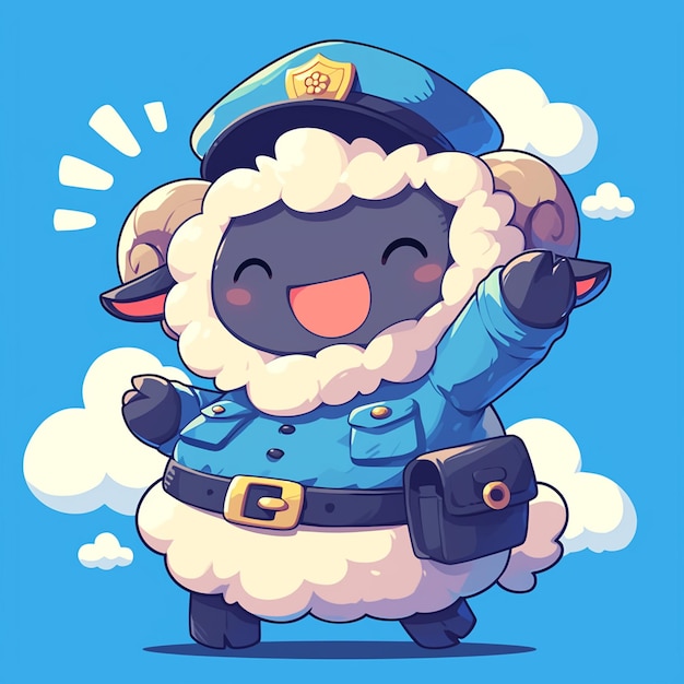 A steady sheep police cartoon style