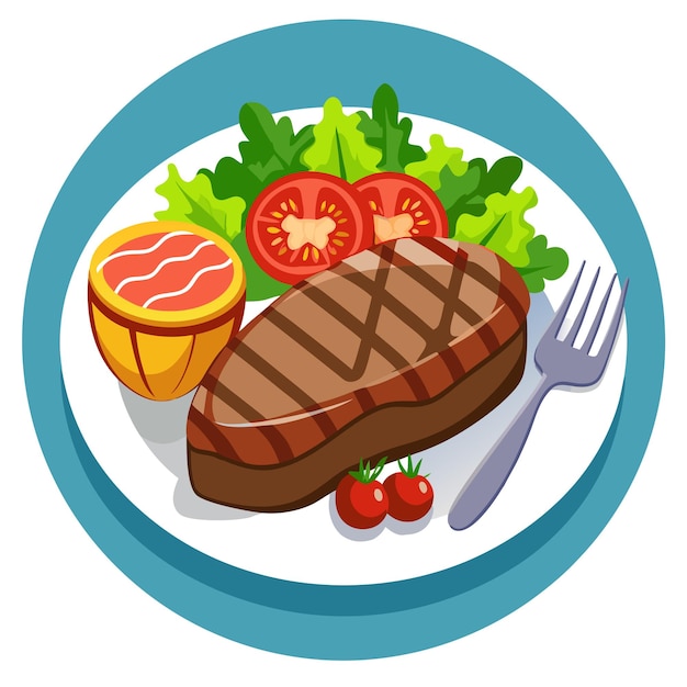 Steak Dinner Plate clip art and Vector Design With a White Background