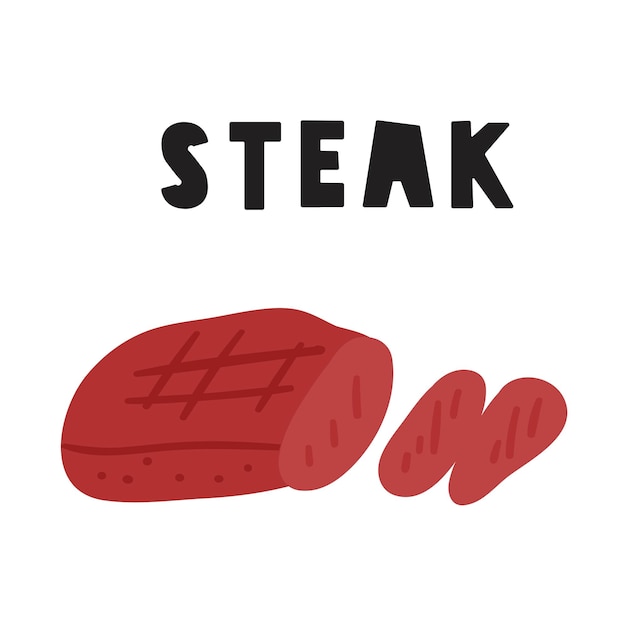 Steak. Food illustration. Vector flat graphic design on white background.