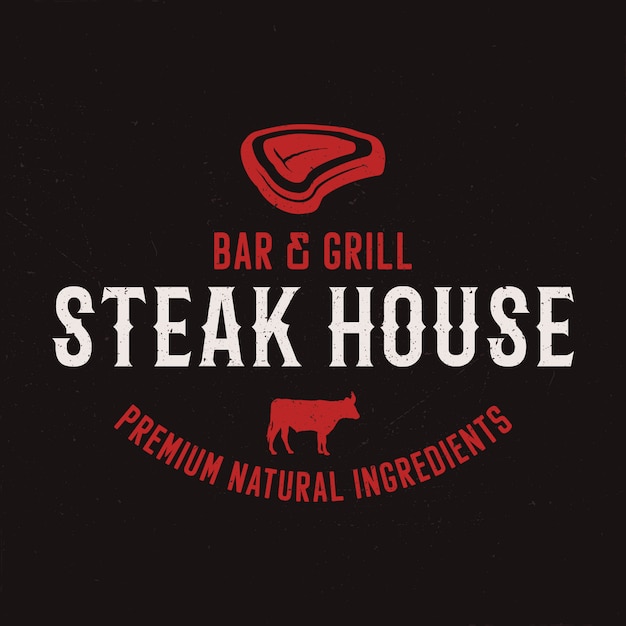 Steak house logo template. BBQ grill bar emlem. Barbecue summer typography label. Design for t-shirt, other prints. Stock 