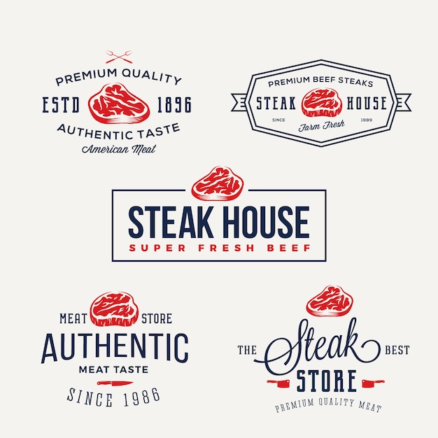 Steak House or Meat Store Vintage Typography Labels, Emblems, Logo Templates. Signs Set.