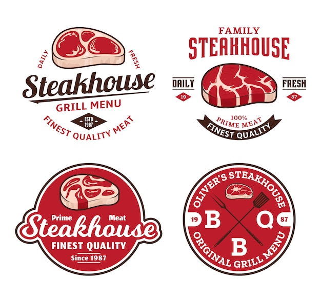 Steakhouse or meat store emblems set