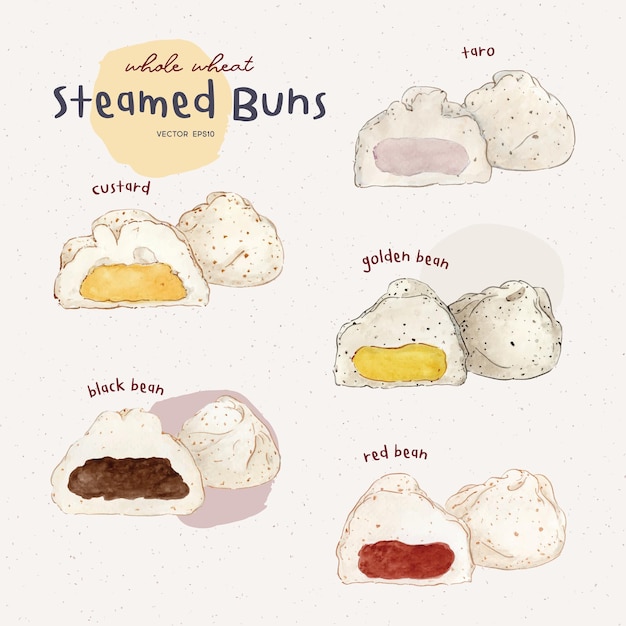 Steamed buns set, hand draw vector.