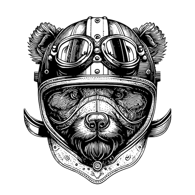 steampunk bear head wearing bikers motorcycle helmet logo design