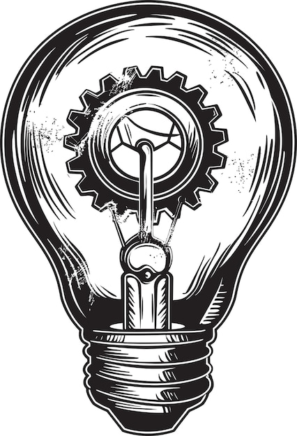 Steampunk Brilliance Black Logo Emblem Mechanized Glow Vector Bulb Design