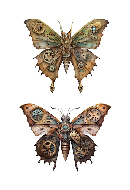 Steampunk butterfly clipart isolated vector illustration