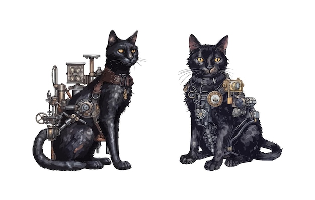 Steampunk cat clipart isolated vector illustration