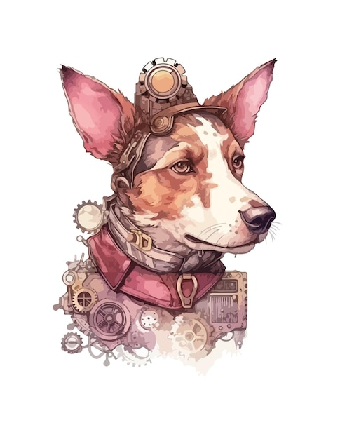 Steampunk dog clipart isolated vector illustration