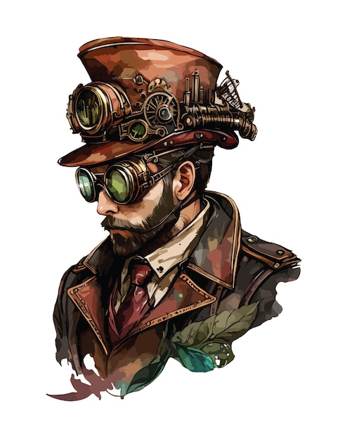 Steampunk man clipart isolated vector illustration