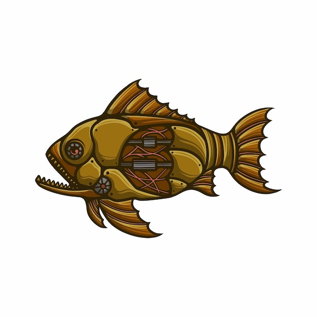 Steampunk robot fish vector illustration