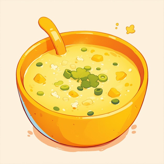 Steamy Bowl of Chicken and Rice Soup Cartoon Vibe