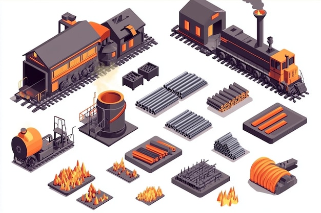 Vector steel and iron production vector illustration