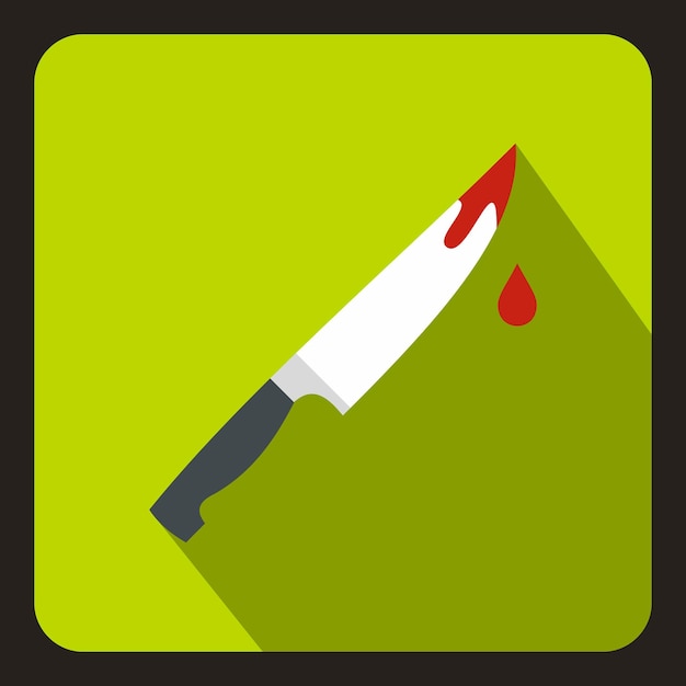 Vector steel knife covered with blood icon in flat style on a lime background vector illustration