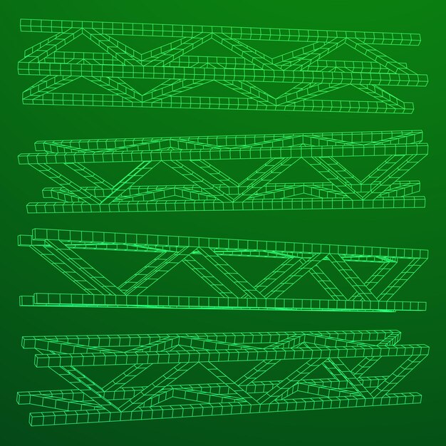 Vector steel truss girder element set wireframe low poly mesh vector illustration