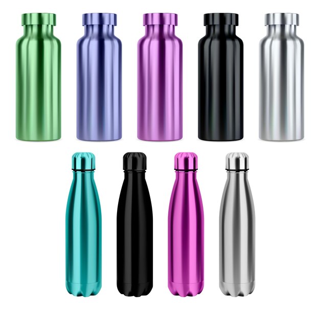 Vector steel water bottle mockup reusable sport thermo bottle