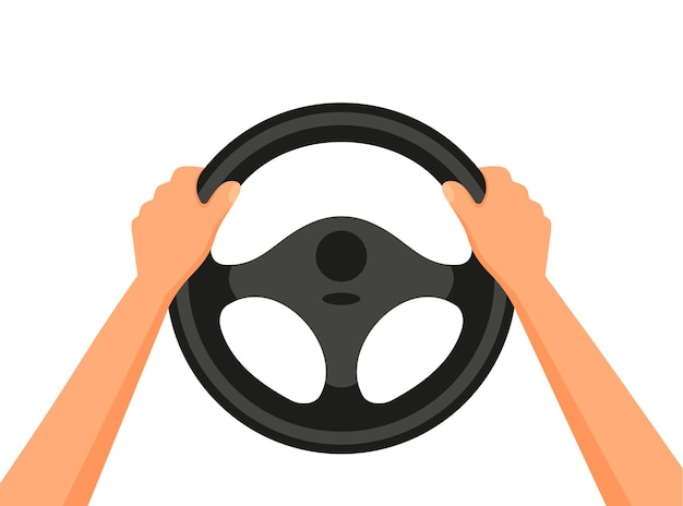 Steering wheel icon Hands on steering wheel Driver Driving car Test drive Landing page driving lessonsVector icon isolated on background