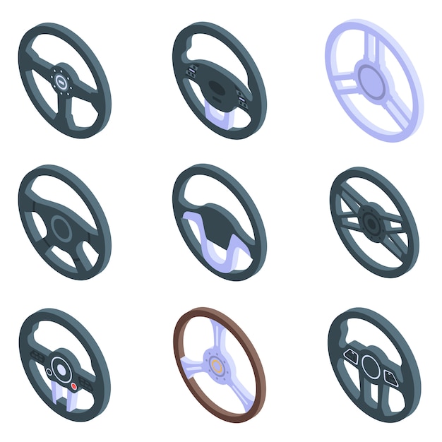 Steering wheel icons set, isometric style