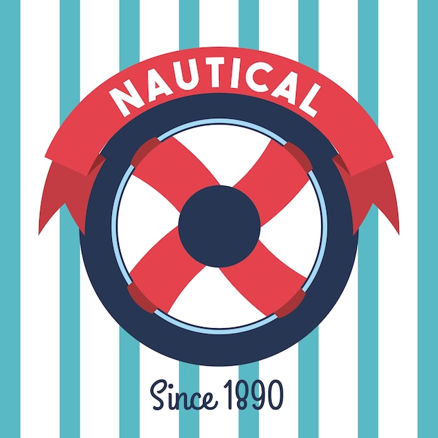 Steering wheel ship nautical emblem stripes background